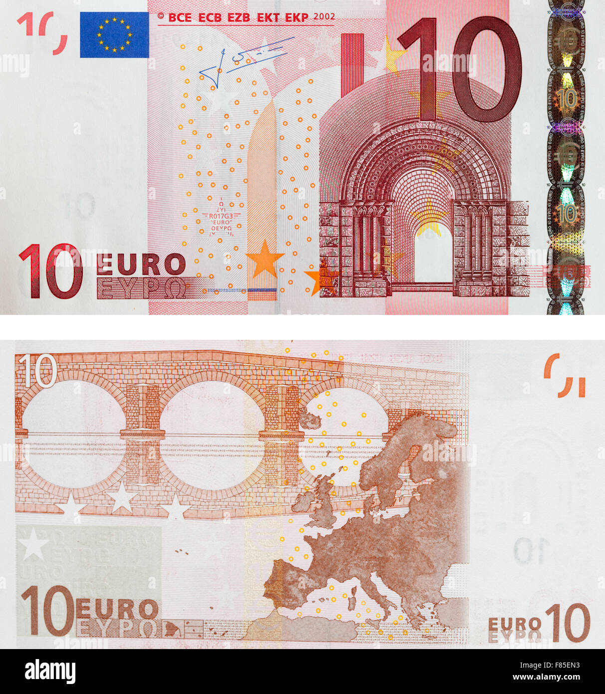 Ten euro. New banknote obverse and reverse Stock Photo