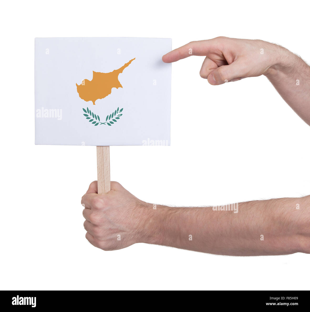 Hand holding small card, isolated on white - Flag of Cyprus Stock Photo ...