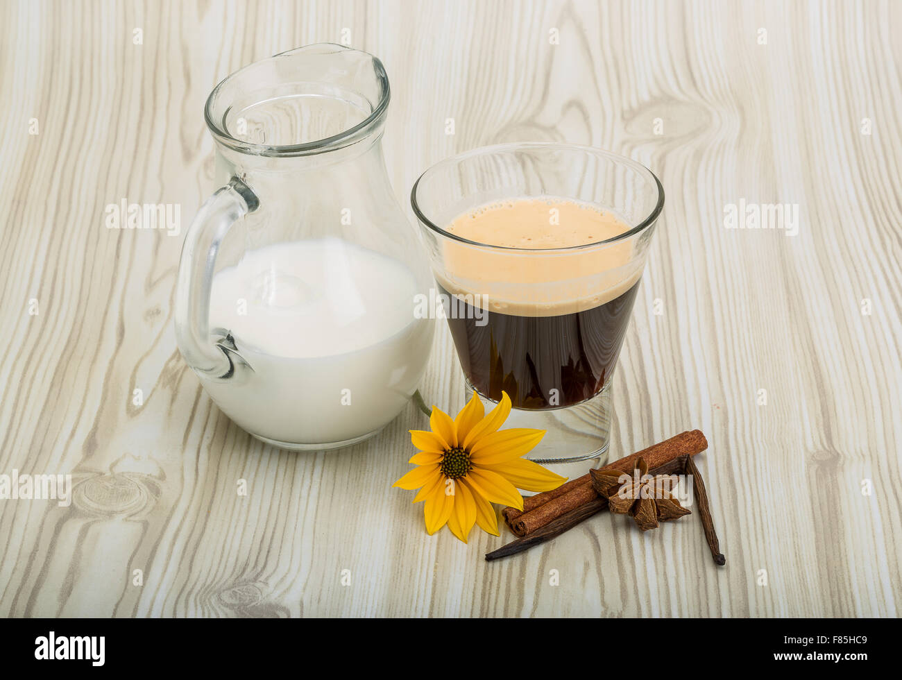 Espresso coffee with milk in the bottle Stock Photo Alamy