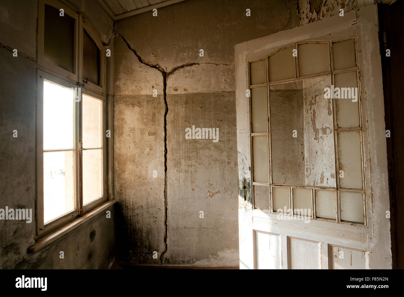 Windows in Kolmanskop Ghost Town - Luderitz, Namibia, Africa Stock Photo