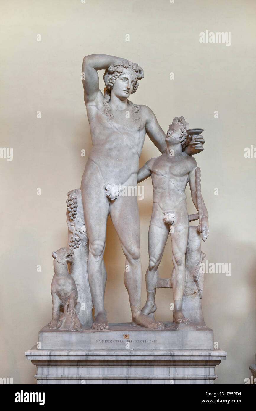 Statue of Dionysus with Satyr, Vatican museums, Rome, Italy Stock Photo