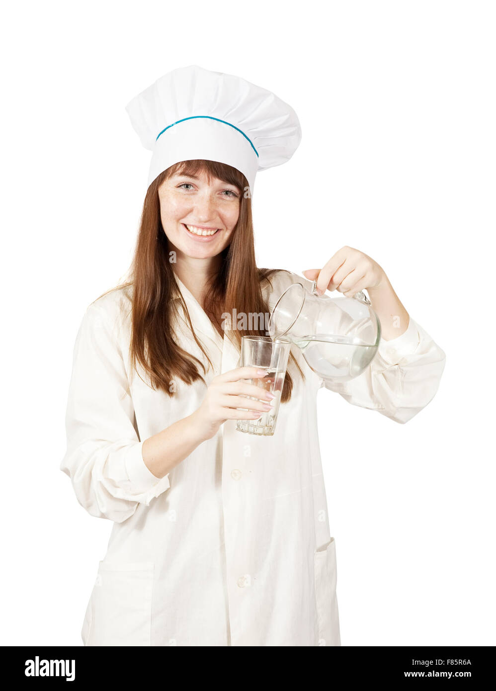 Female cook with tall glass of water Stock Photo Alamy