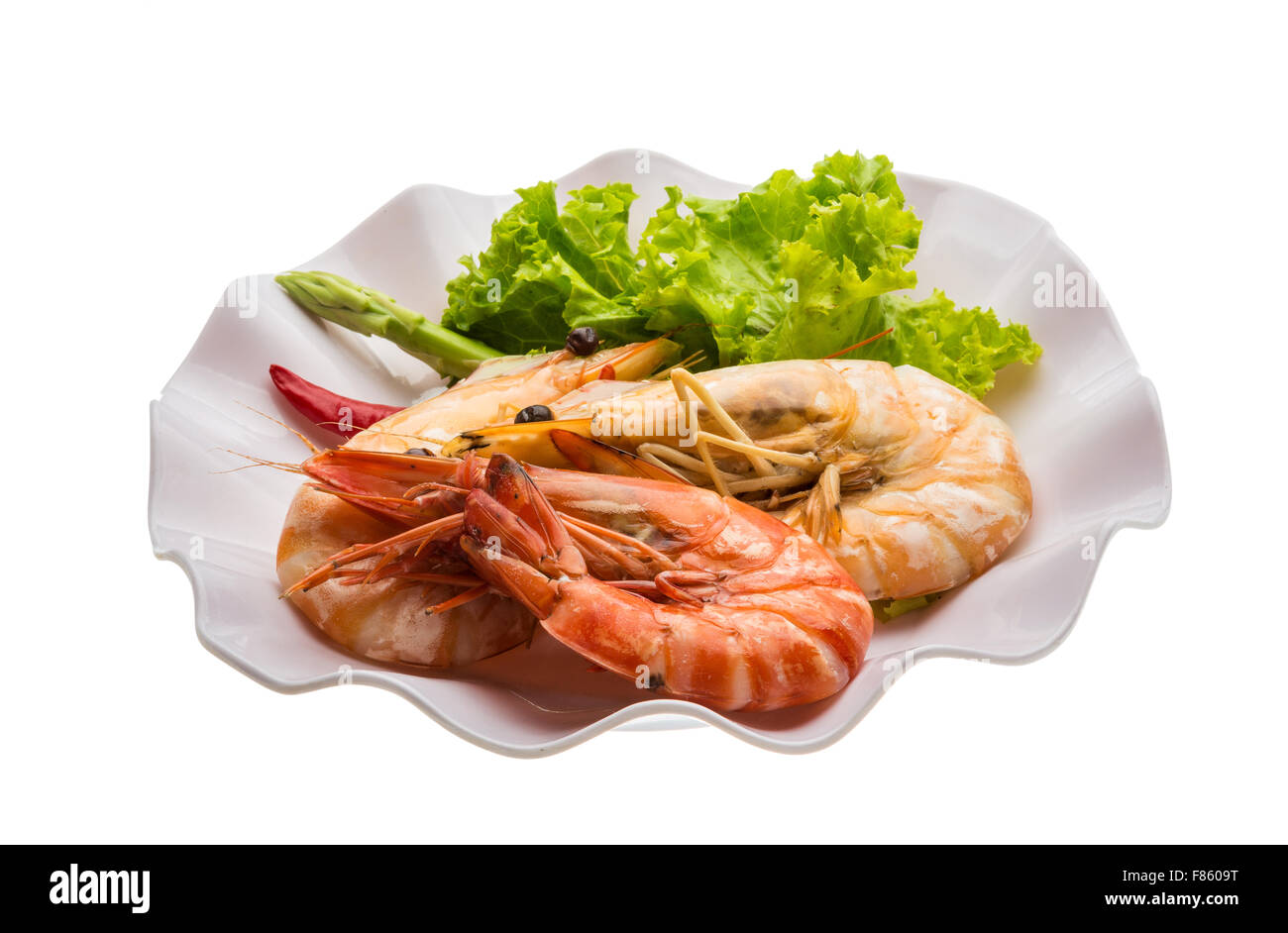 Boiled king prawns with salad Stock Photo Alamy