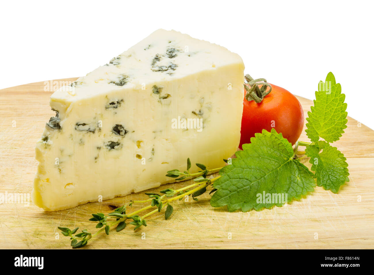 Blue cheese with thyme and melissa Stock Photo Alamy