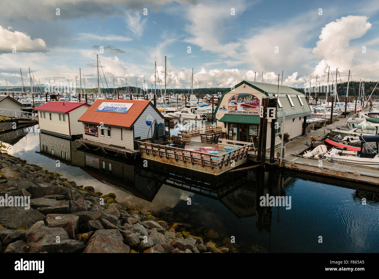 Boats in a harbor, Campbell River, Vancouver Island, British Columbia, Canada Stock Photo