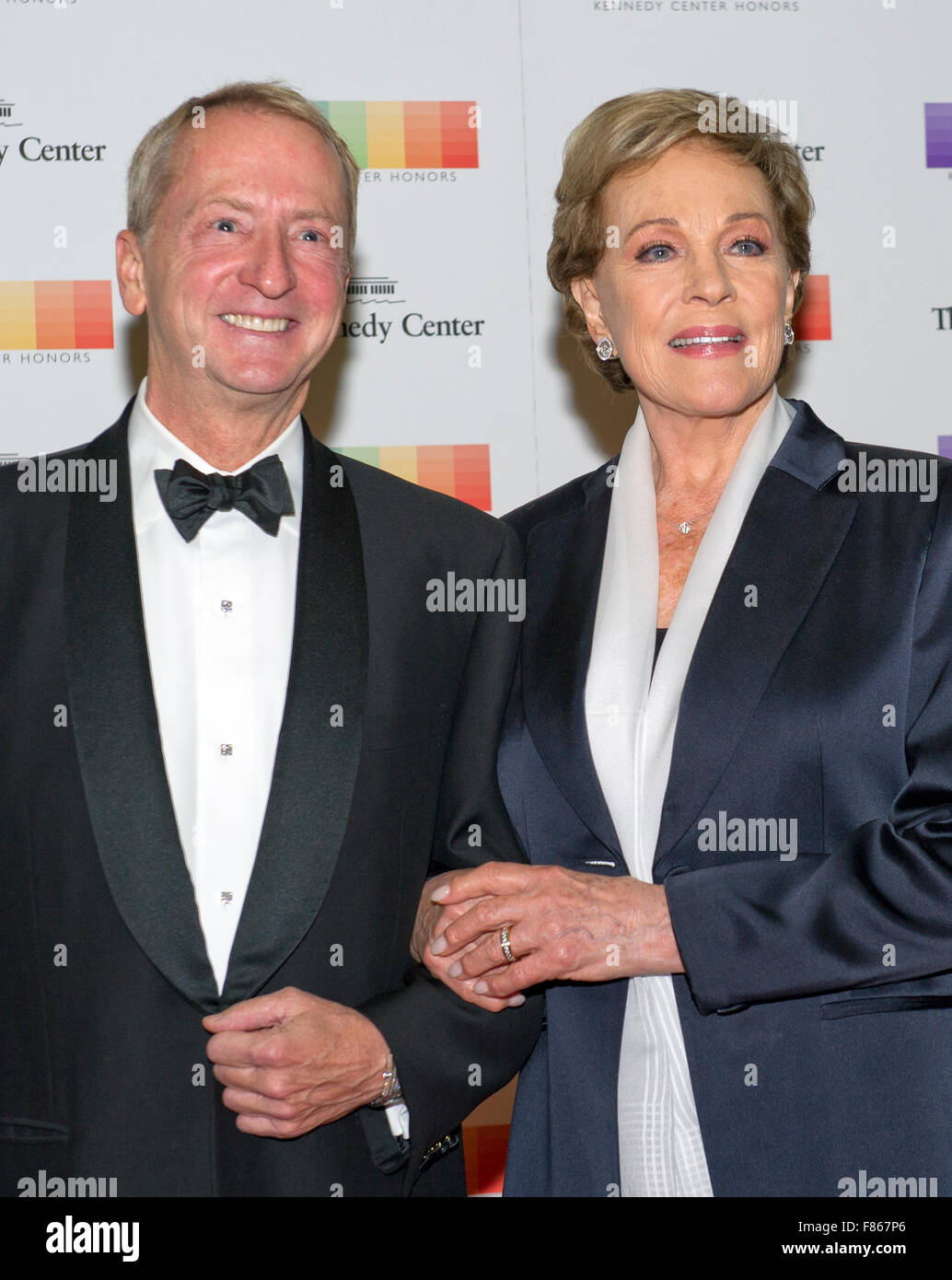 David Bohnett and Julie Andrews arrive for the formal Artist's Dinner honoring the recipients of the 38th Annual Kennedy Center Honors hosted by United States Secretary of State John F. Kerry at the U.S. Department of State in Washington, DC on Saturday, December 5, 2015. The 2015 honorees are: singer-songwriter Carole King, filmmaker George Lucas, actress and singer Rita Moreno, conductor Seiji Ozawa, and actress and Broadway star Cicely Tyson. Credit: Ron Sachs/Pool via CNP - NO WIRE SERVICE - Stock Photo