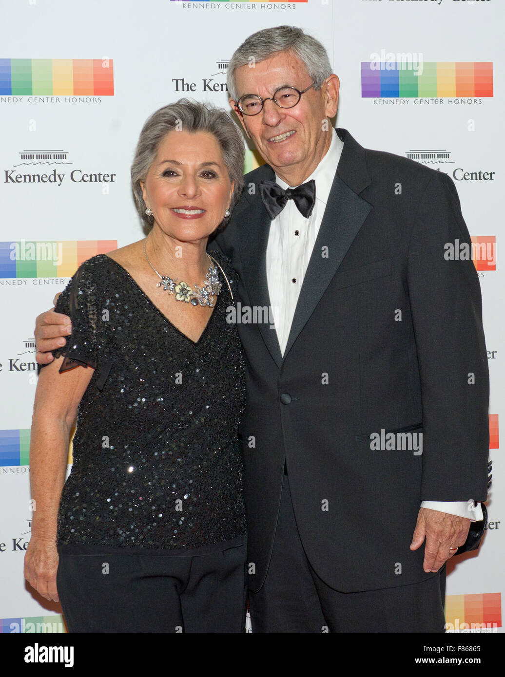 United States Senator Barbara Boxer (Democrat of California) and her husband, Stewart, arrive for the formal Artist's Dinner honoring the recipients of the 38th Annual Kennedy Center Honors hosted by United States Secretary of State John F. Kerry at the U.S. Department of State in Washington, DC on Saturday, December 5, 2015. The 2015 honorees are: singer-songwriter Carole King, filmmaker George Lucas, actress and singer Rita Moreno, conductor Seiji Ozawa, and actress and Broadway star Cicely Tyson. Credit: Ron Sachs/Pool via CNP - NO WIRE SERVICE - Stock Photo