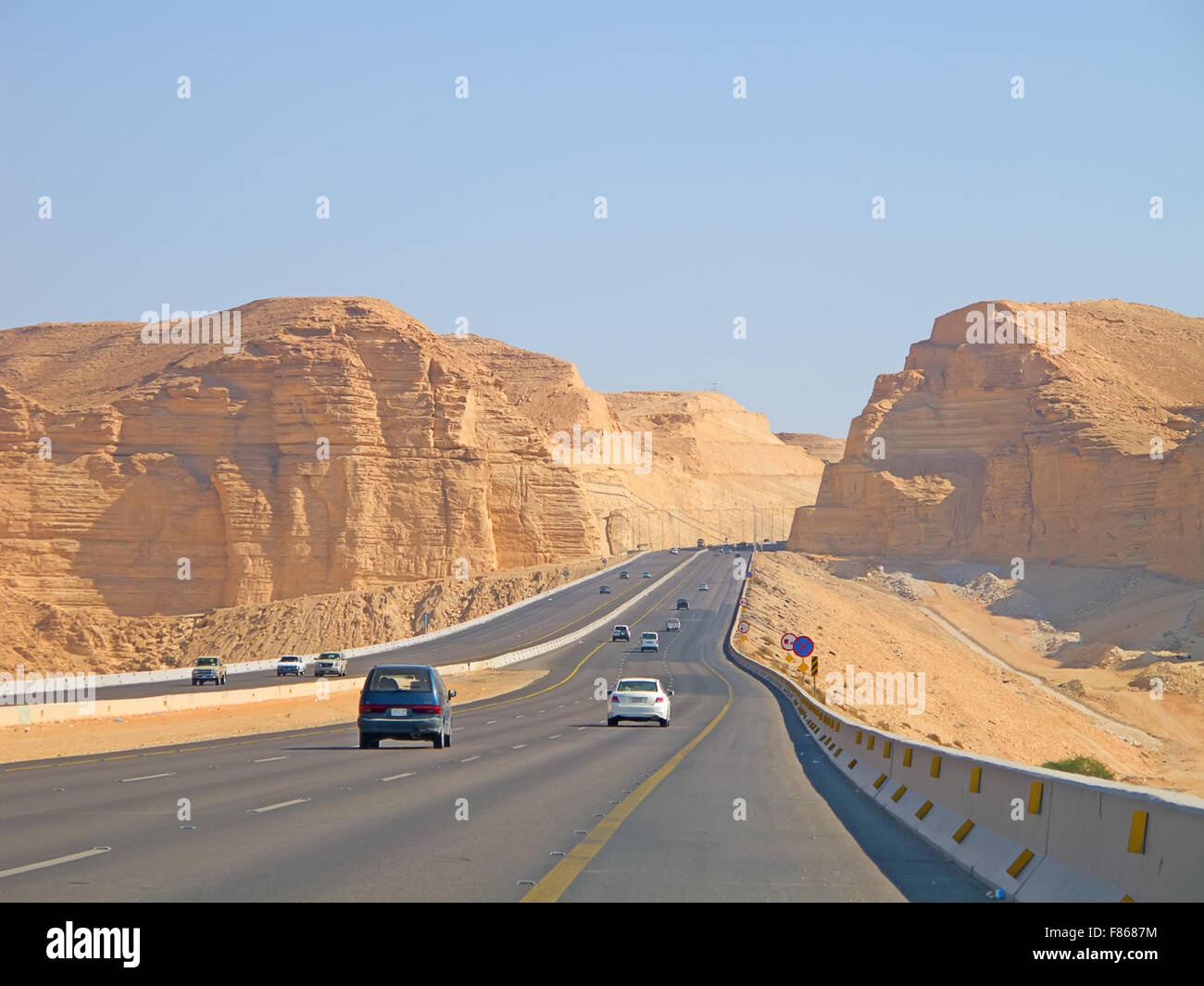 Road trough the desert Riyadh-Makkah(Mecca) highway in Saudi Arabia Stock Photo