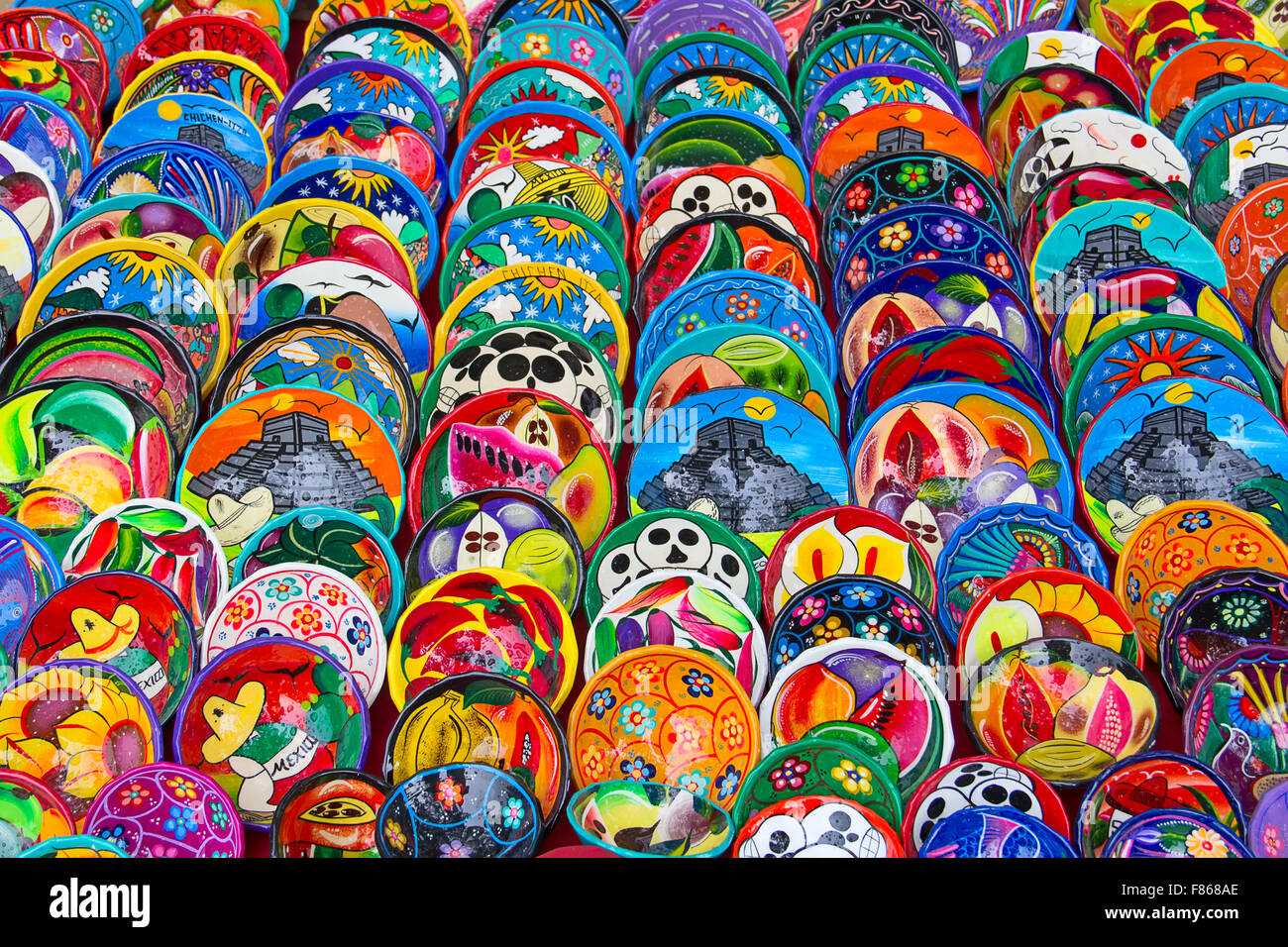 Colorful traditional mexican ceramics on the street market Stock Photo