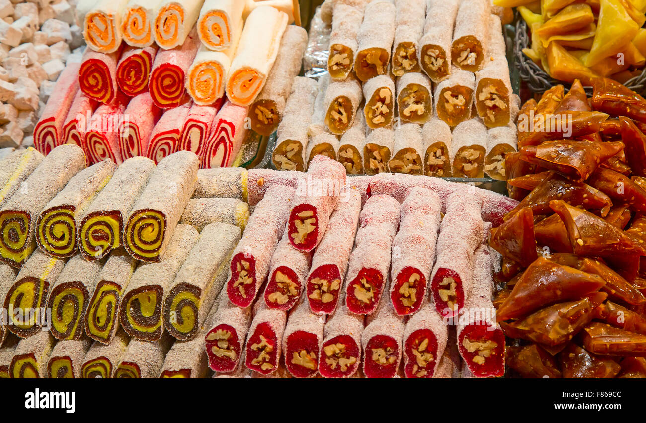 Famous turkish delights on the market Stock Photo Alamy