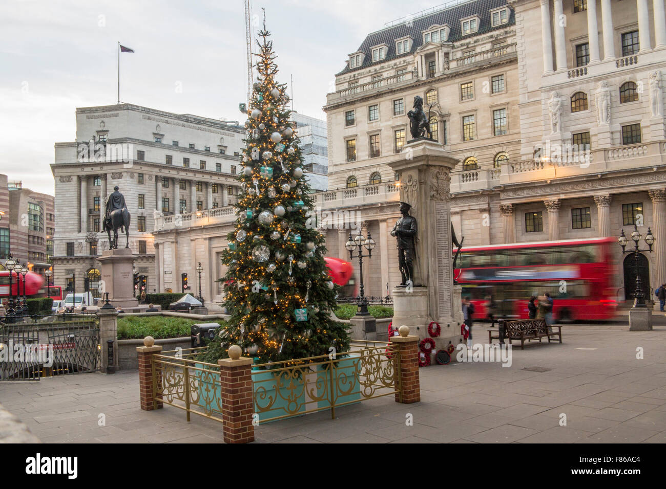A Christmas tree at Bank Tube Station outside The Royal Exchange Stock Photo