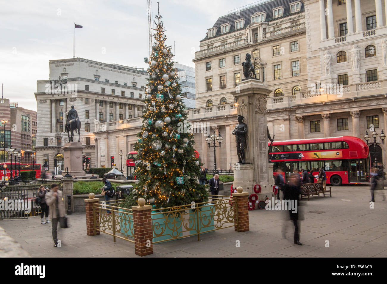 A Christmas tree at Bank Tube Station outside The Royal Exchange Stock Photo