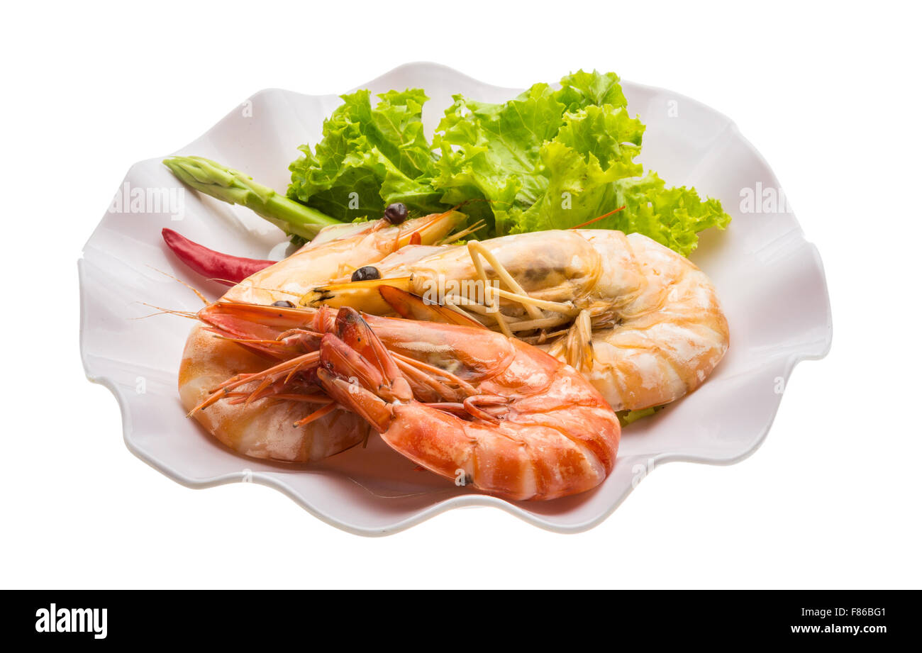 Boiled king prawns with salad Stock Photo Alamy