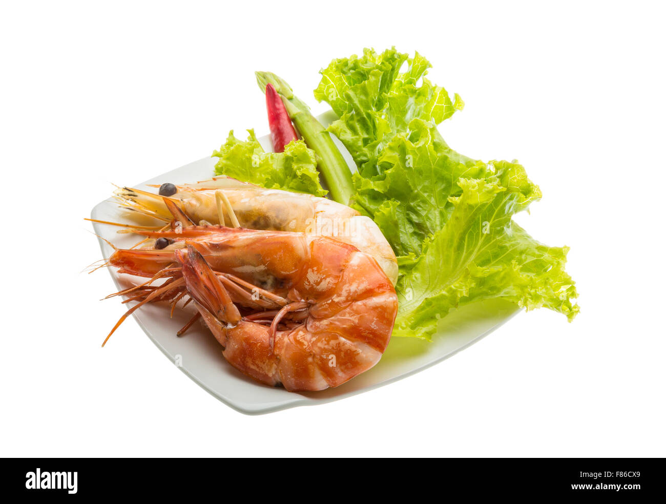 Boiled king prawns with salad Stock Photo Alamy