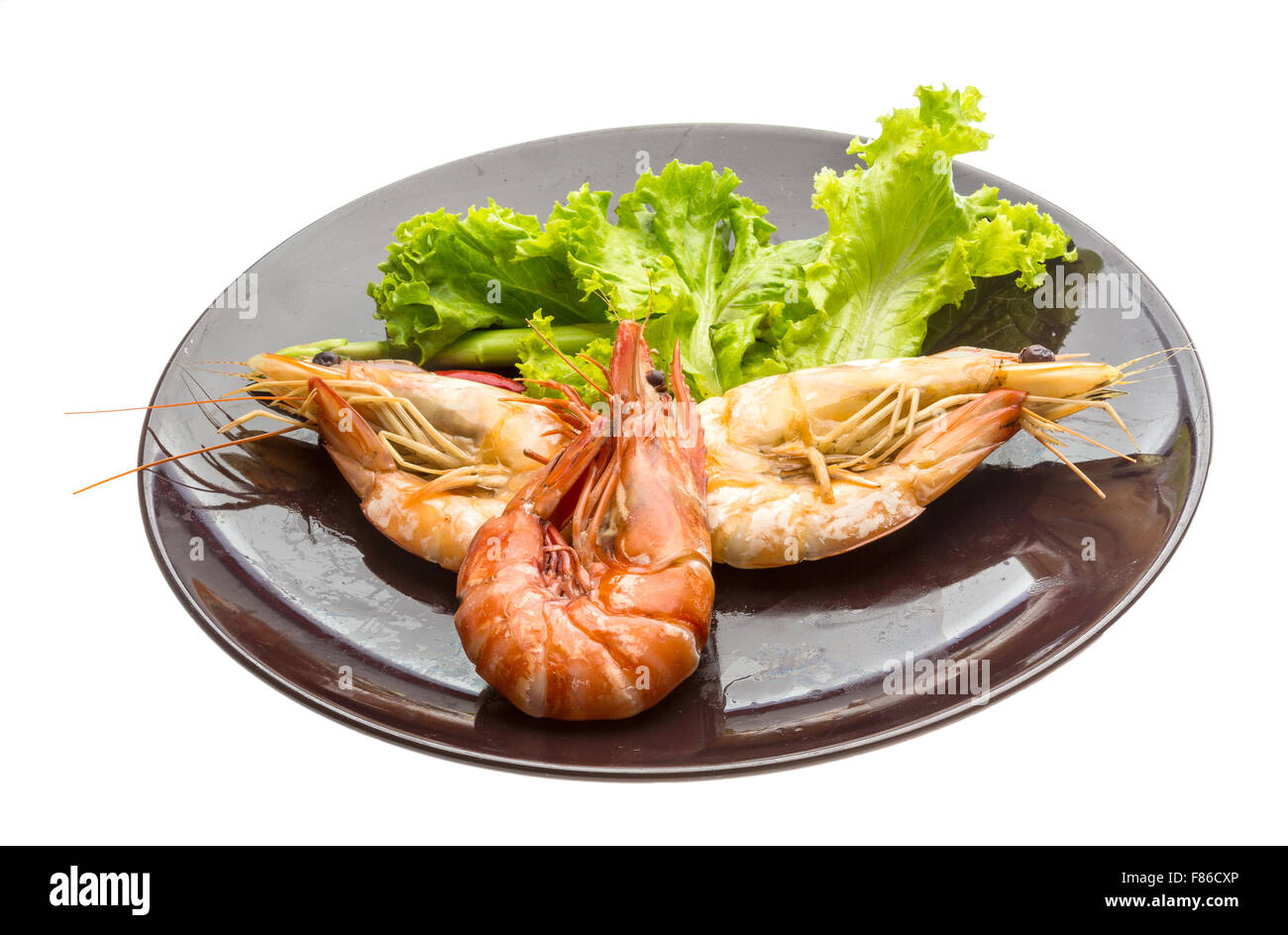 Boiled king prawns with salad Stock Photo Alamy
