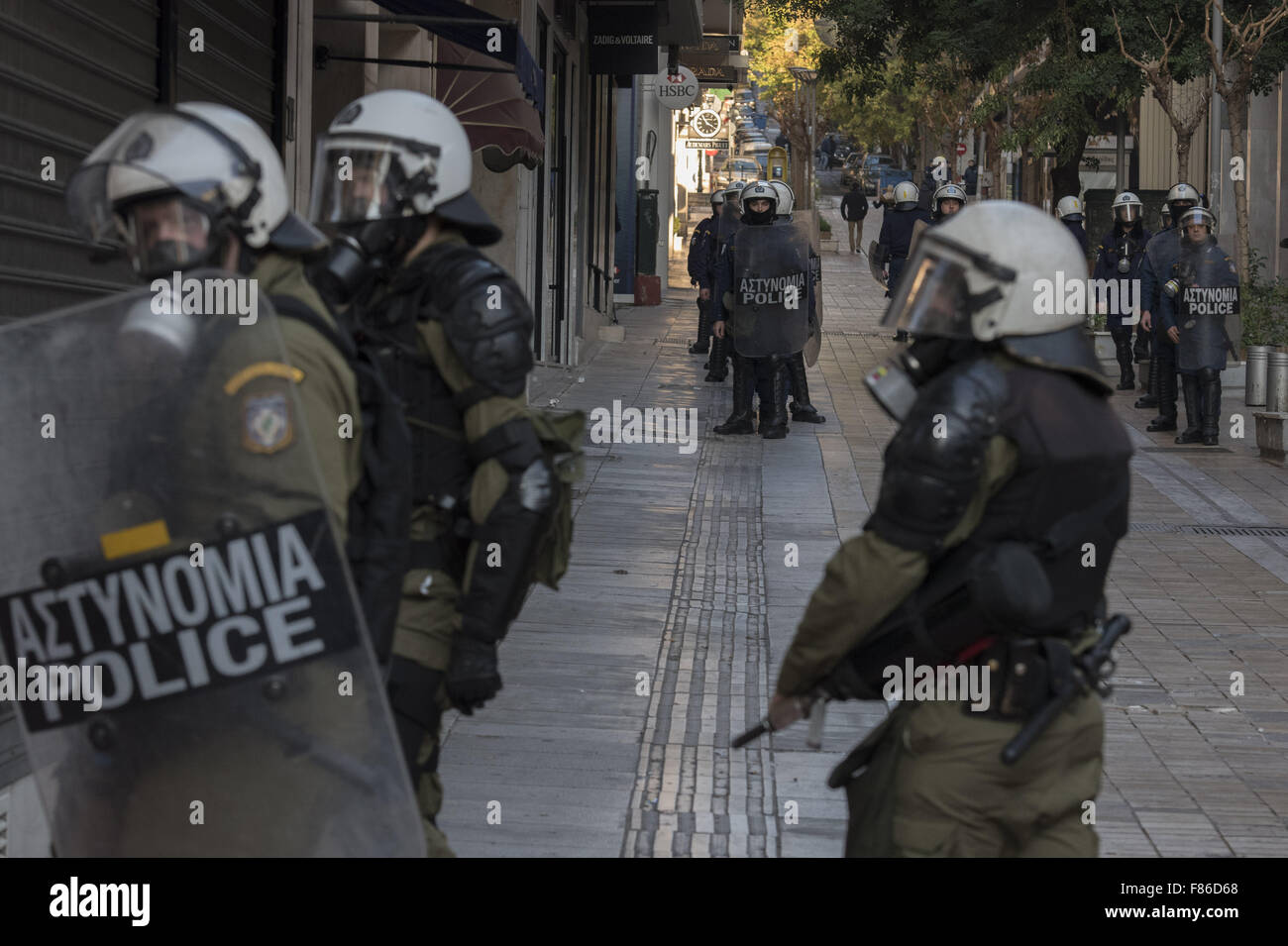 Dec. 6, 2015 - Athens, Greece - Riot police guard areas around the ...
