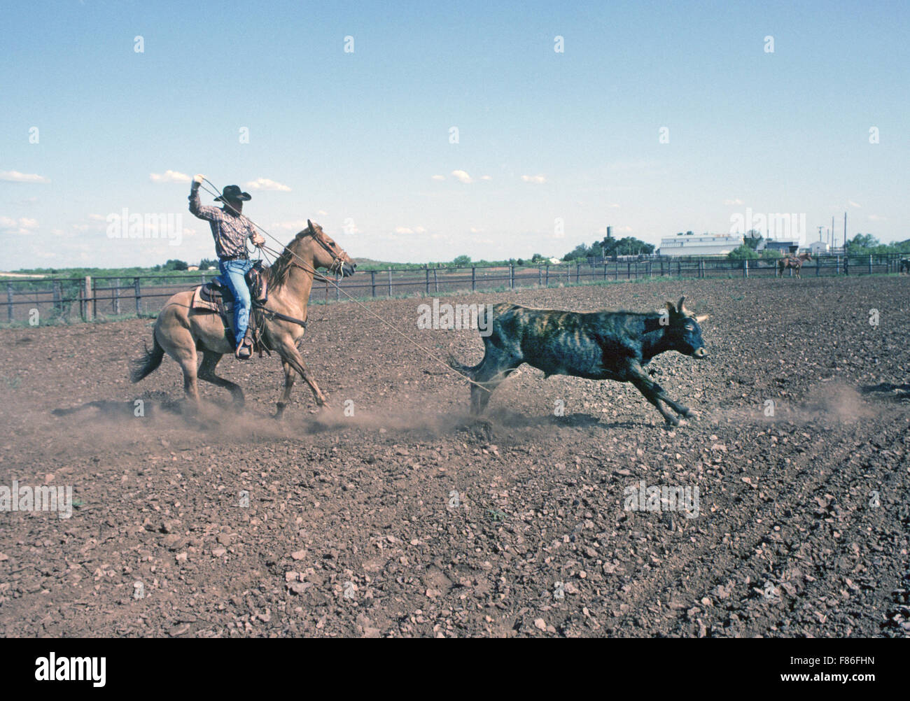 A cowboy in west Texas practices