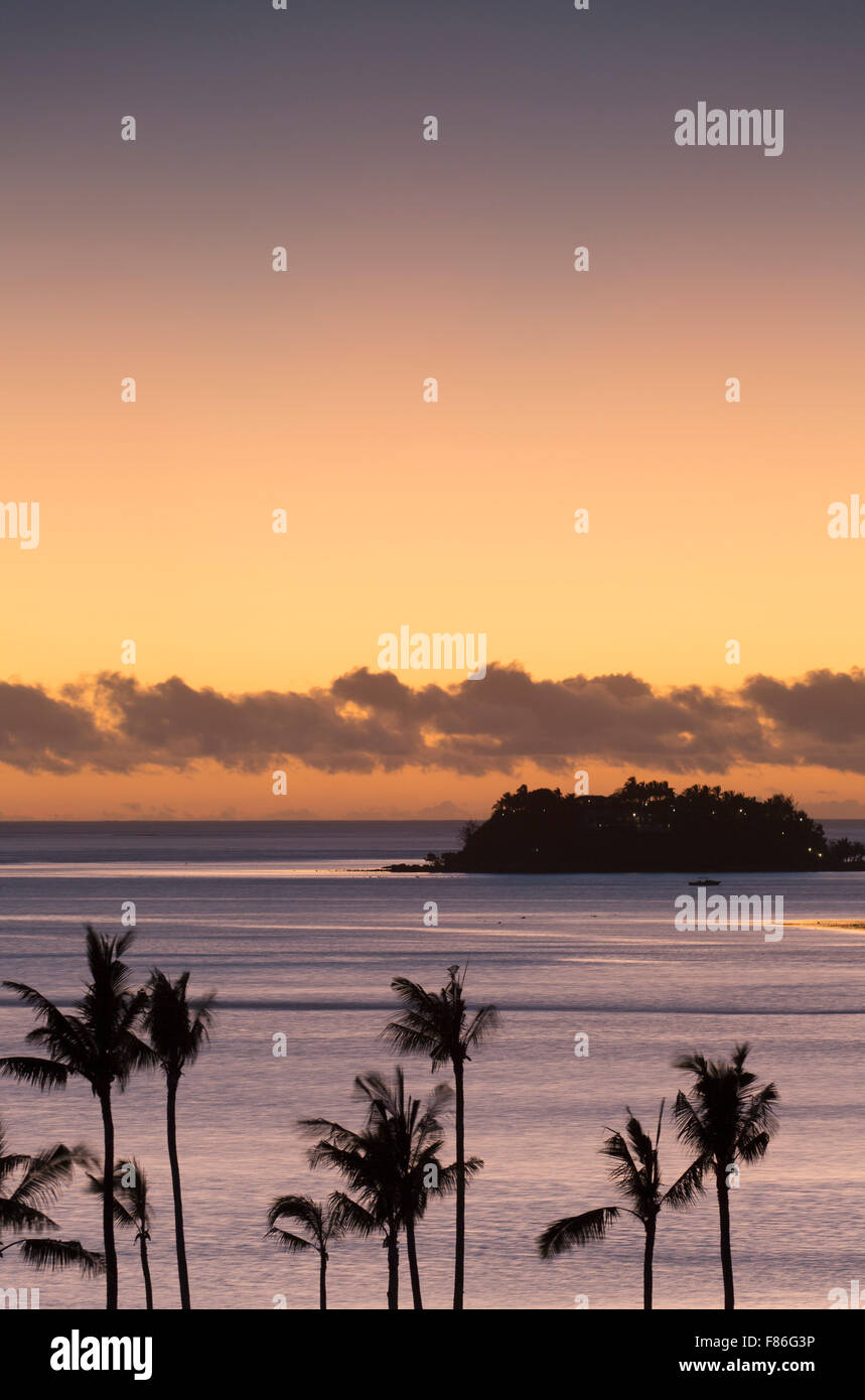 View of Wadigi Island at sunset, Mamanuca Islands, Fiji Stock Photo