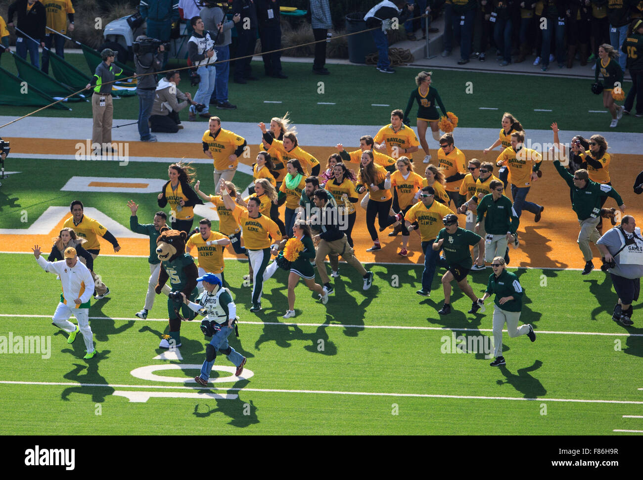 Waco, Texas, USA. 5th Dec, 2015. Baylor Bears senior line members enter the stadium during the NCAA football game between Texas vs Baylor at McLane Stadium in Waco, Texas. © csm/Alamy Live News Stock Photo