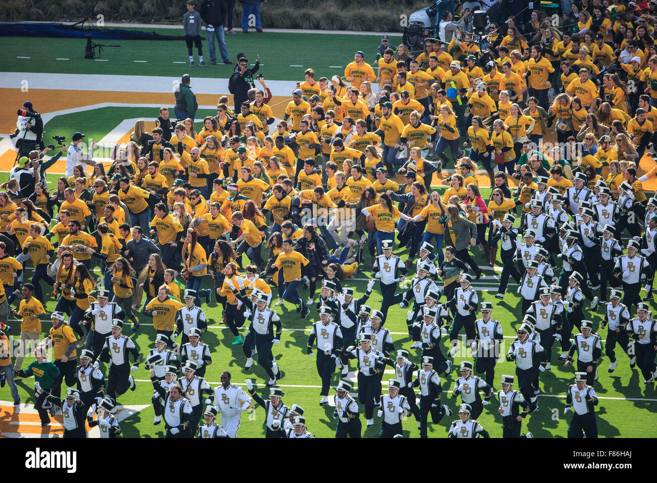 Waco, Texas, USA. 5th Dec, 2015. Baylor Bears line runs onto the field during the NCAA football game between Texas vs Baylor at McLane Stadium in Waco, Texas. © csm/Alamy Live News Stock Photo