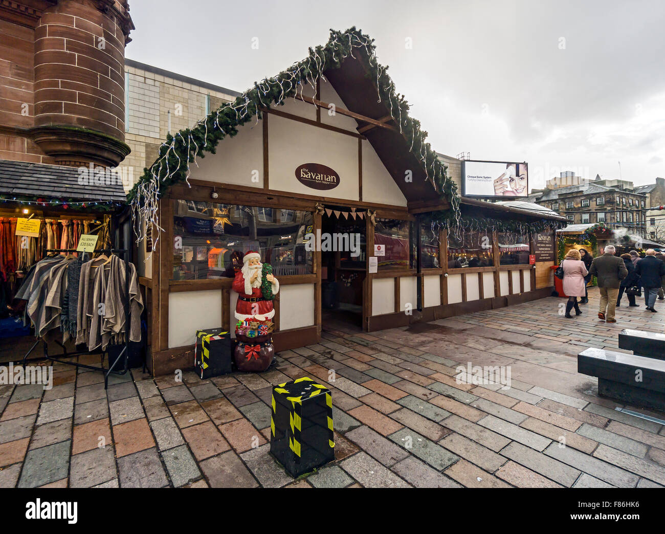 Glasgow Xmas market December 2015 in St. Enoch Square Glasgow Scotland with Bavarian beer house Stock Photo