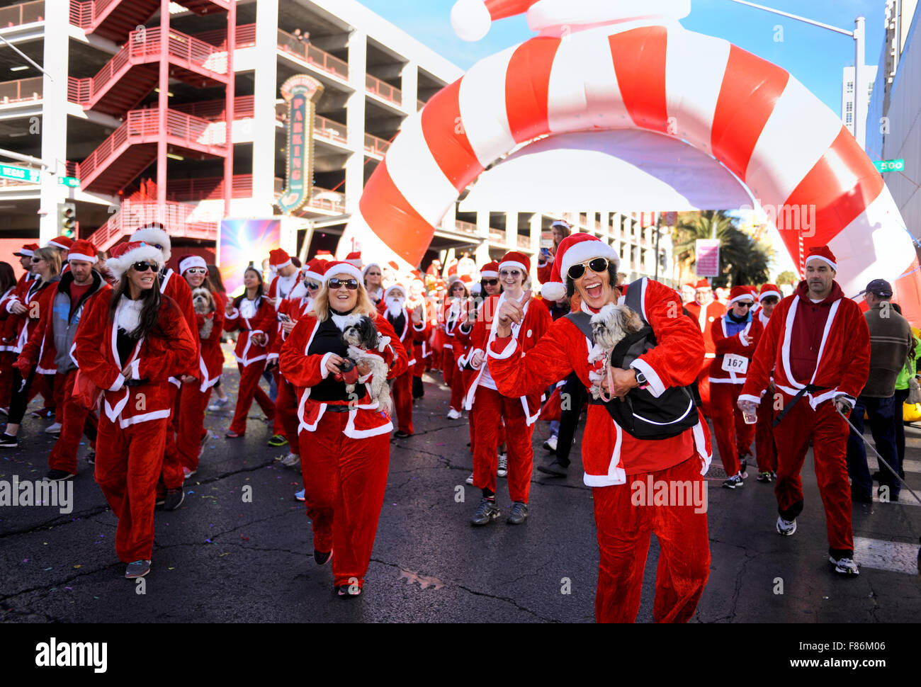 Las Vegas, US. 05th Dec, 2015. Thousands participate in the Great Santa Run at the Fremont Street Experience in Las Vegas Credit:  Ken Howard/Alamy Live News Stock Photo