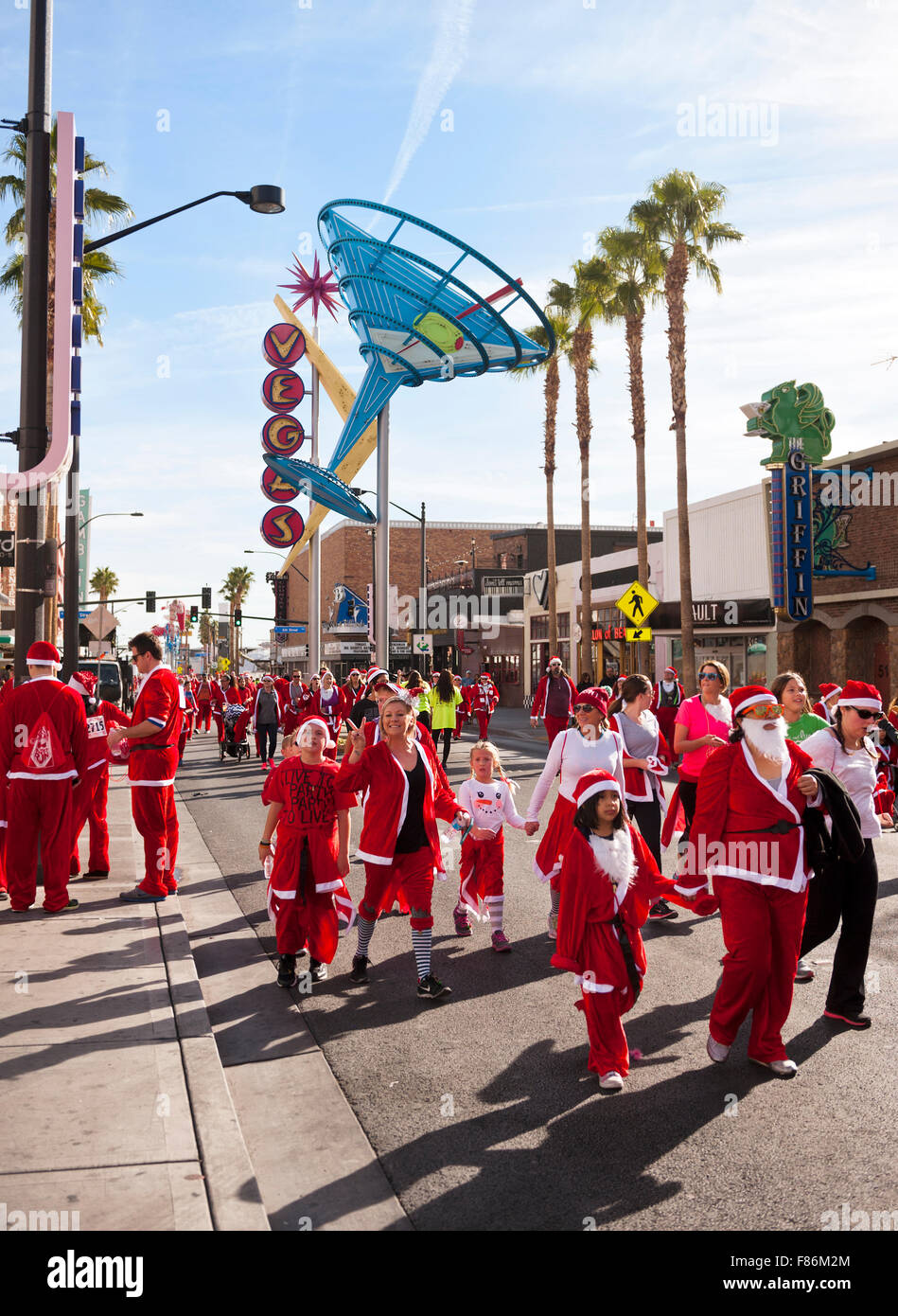 Las Vegas, US. 05th Dec, 2015. Thousands participate in the Santa Run at the Fremont Street Experience in Las Vegas Credit:  Ken Howard/Alamy Live News Stock Photo