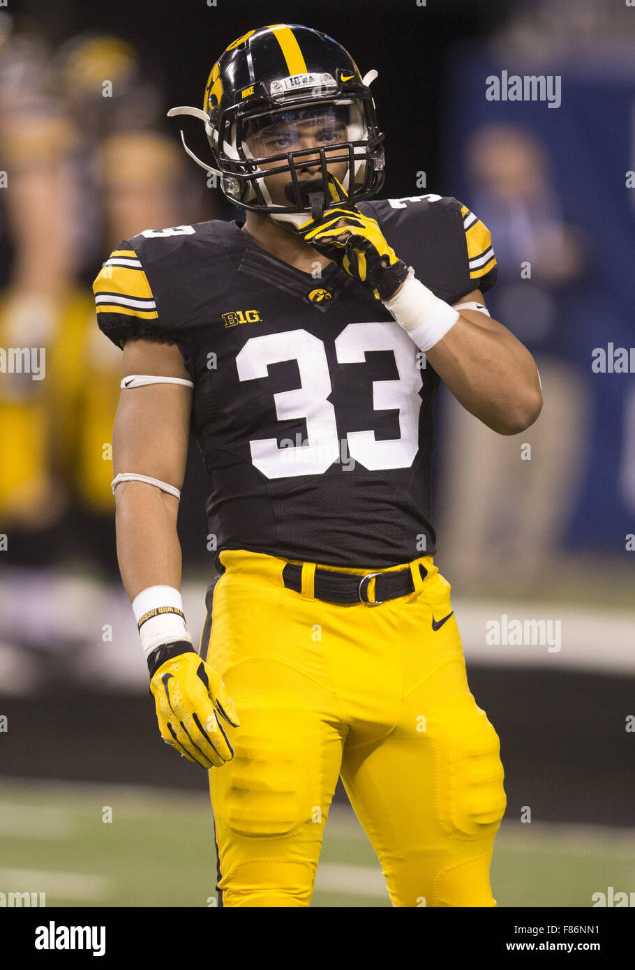 December 05, 2015: Iowa running back Jordan Canzeri (33) during NCAA  Football game action between the Michigan State Spartans and the Iowa  Hawkeyes at Lucas Oil Stadium in Indianapolis, Indiana. Michigan State