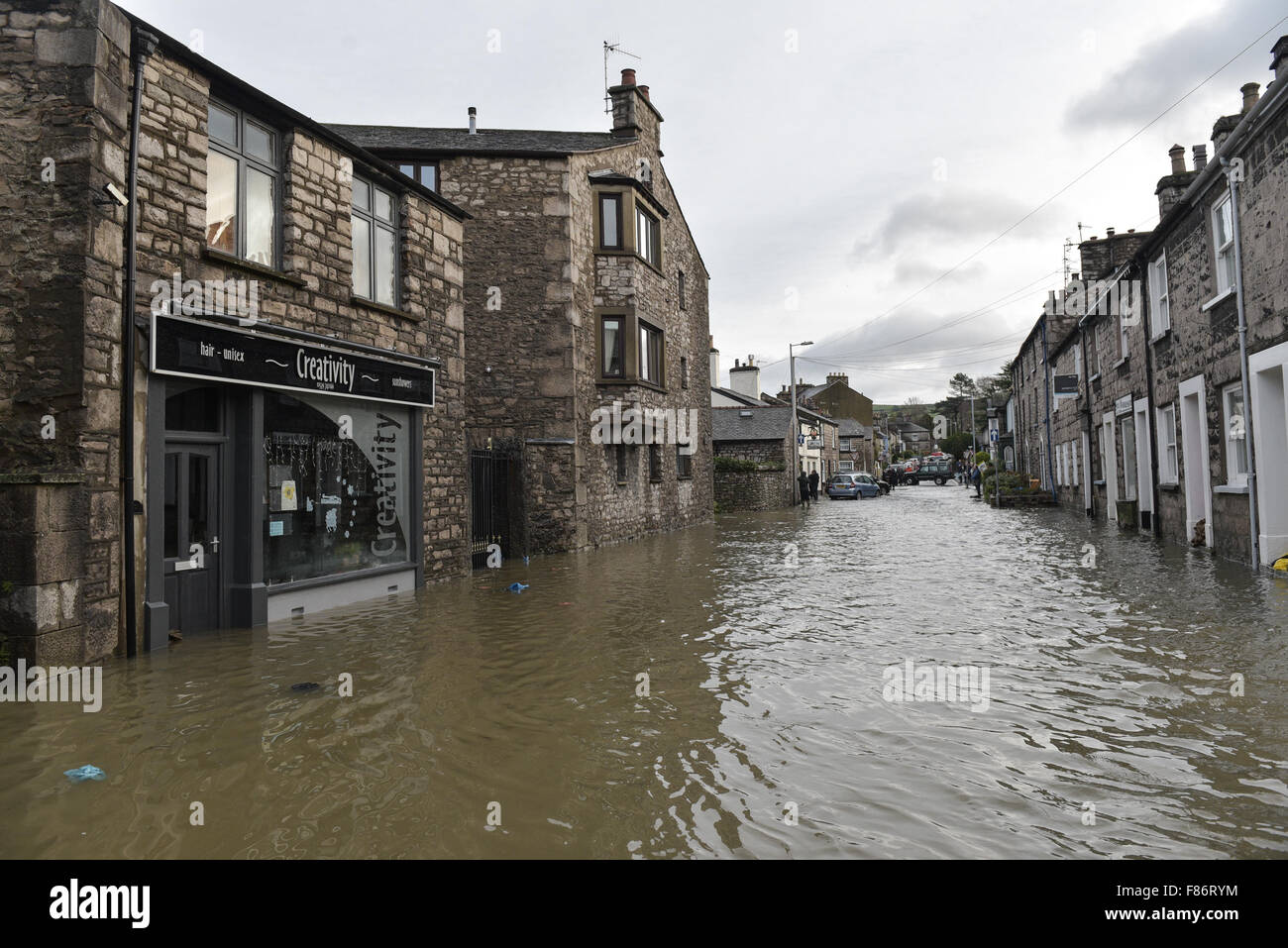 Kendal, UK. 06th Dec, 2015. Flooded Castle Street in Kendal. Storm Desmond caused  severe flooding in Kendal and across Cumbria. Credit:  Michael Scott/Alamy Live News Stock Photo