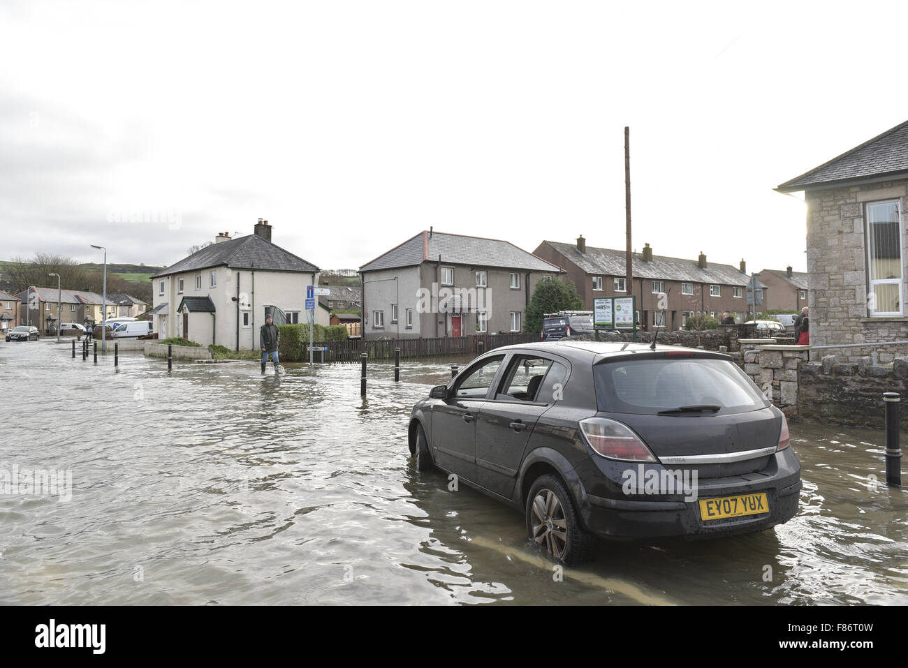 Kendal, UK. 06th Dec, 2015. An abandoned car in the middle of the road
