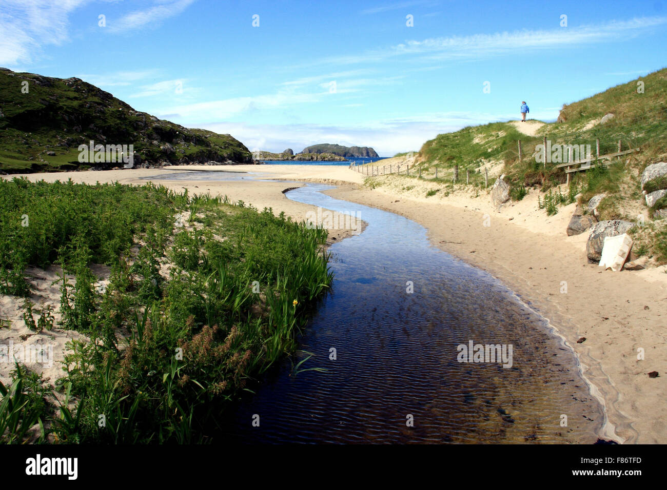 River flowing into sea on Lewis Stock Photo