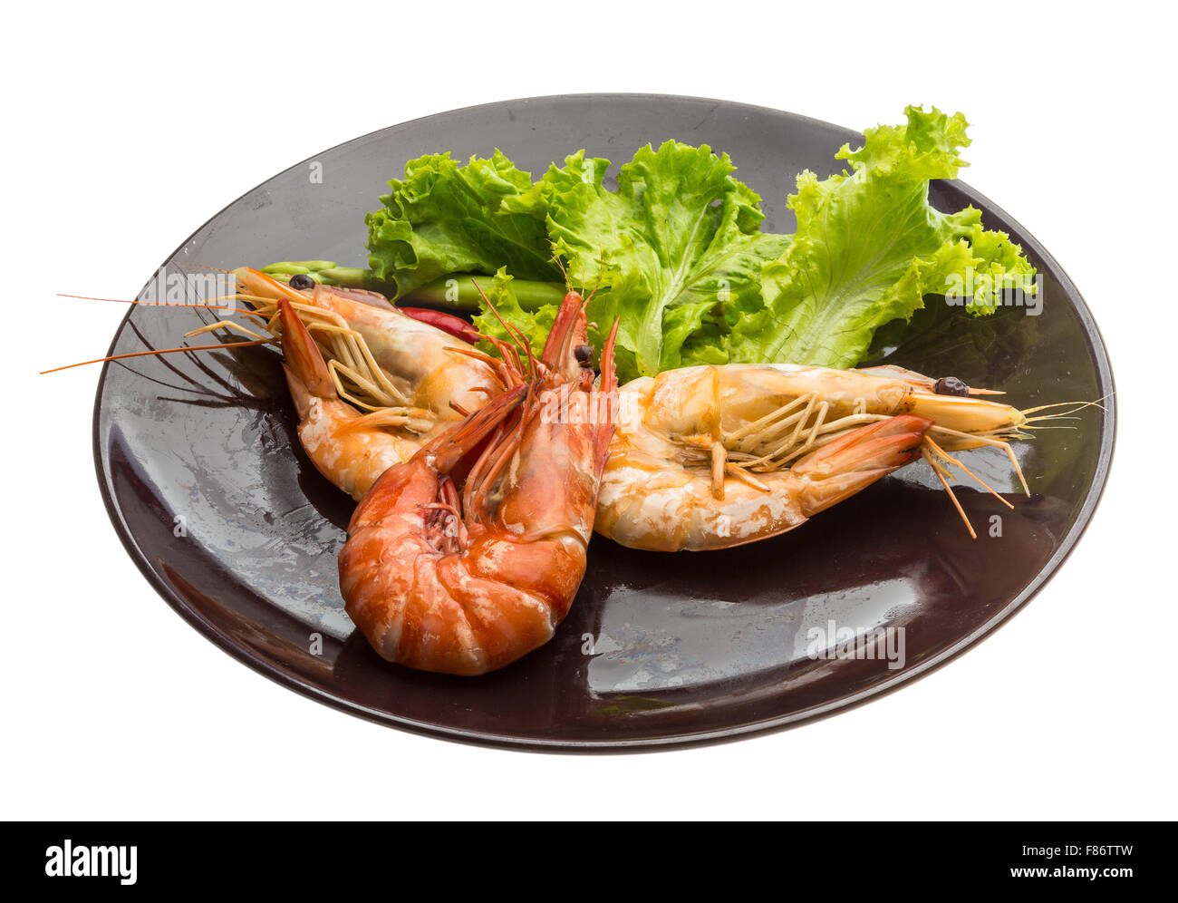 Boiled king prawns with salad Stock Photo Alamy