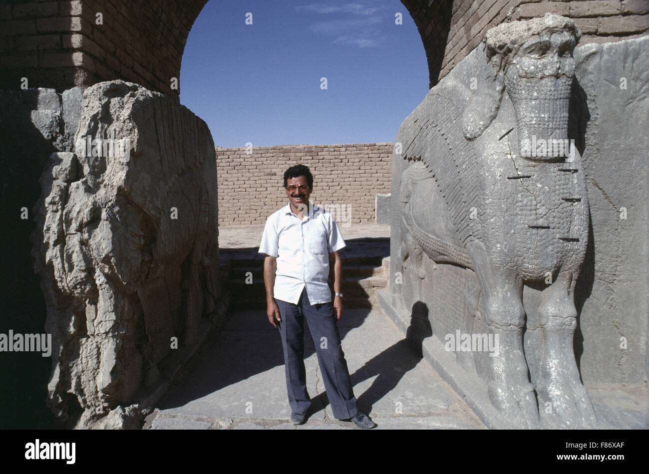 Iraqi archaeologist Muzahem Mahmoud at the Royal Palace of King Ashurnasirapal II on the Nineveh plains just south of Mosul. Stock Photo