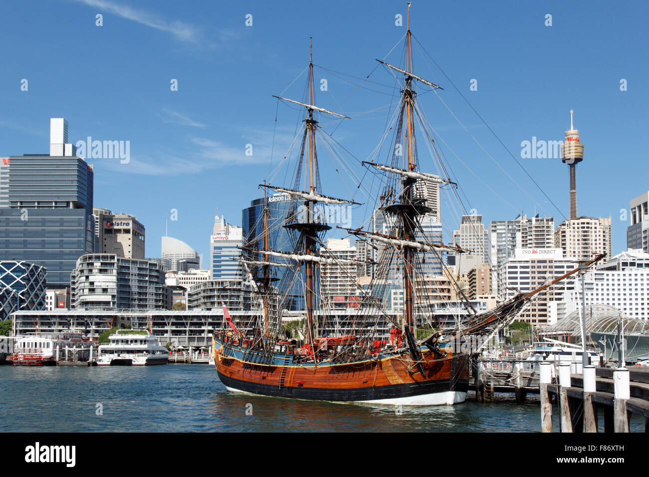 Replica of the HMS Endeavour at Darling Harbour I Sydney I Australia Stock Photo