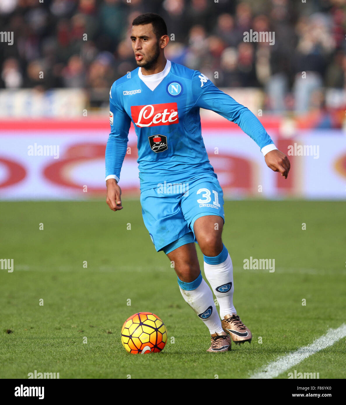 Bologna, Italy. 06th Dec, 2015. Napoli's defender Faouzi Ghoulam during the Italian Serie A football match between  Bologna FC v SSC Napoli on 6th December, 2015 at Dall'Ara Stadium. Credit:  Andrea Spinelli/Alamy Live News Stock Photo