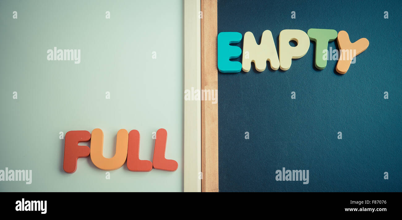 Wooden word FULL and EMPTY on black board and white board in vintage ...
