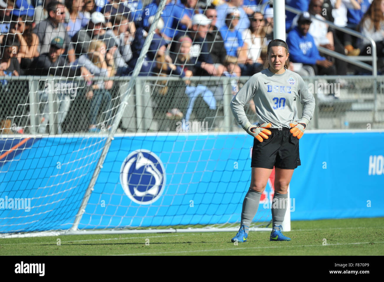 Cary, North Carolina, USA. 6th Dec, 2015. Duke Blue Devils EJ Proctor (30) in action during NCAA Championship soccer game between the Duke Blue Devils and the Penn State Nittany Lions at WakeMed Soccer Park in Cary, North Carolina. Reagan Lunn/CSM/Alamy Live News Stock Photo