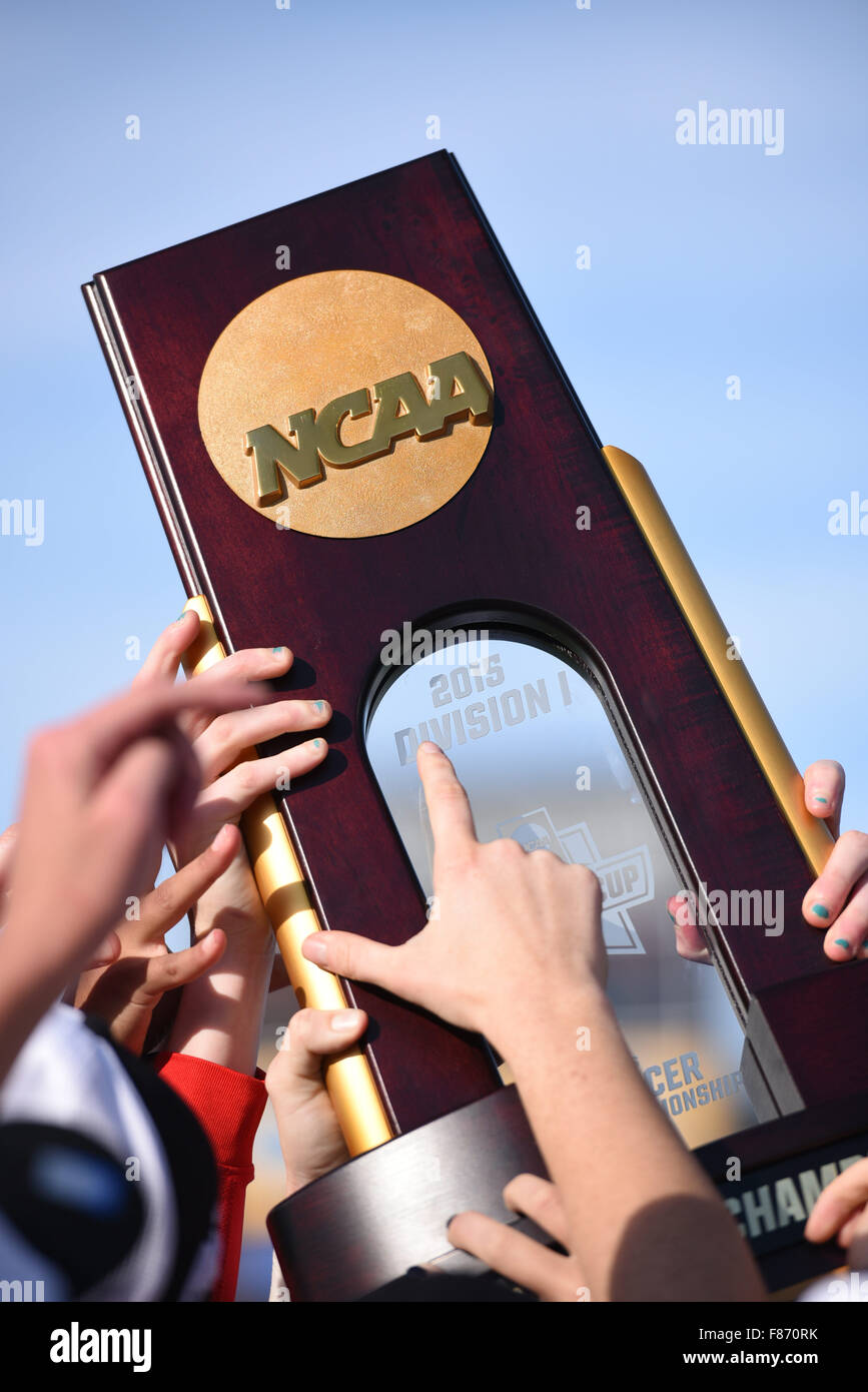 Cary, North Carolina, USA. 6th Dec, 2015. NCAA Championship soccer trophy given to the Nittany Lions after game between the Duke Blue Devils and the Penn State Nittany Lions at WakeMed Soccer Park in Cary, North Carolina. Reagan Lunn/CSM/Alamy Live News Stock Photo