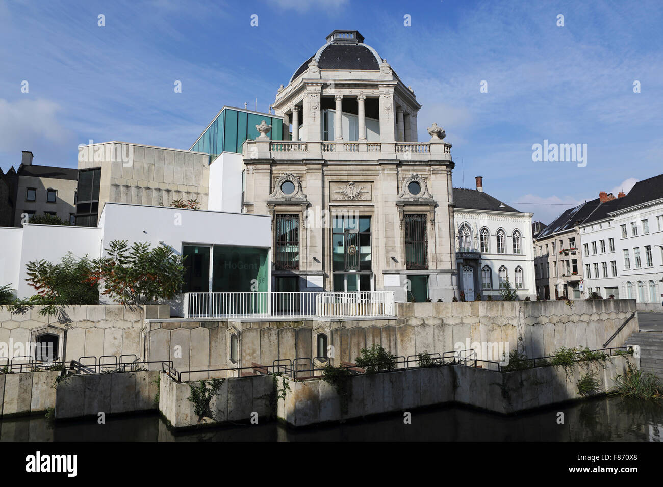 A building used by the Hogeschool Gent in Ghent, Belgium. The grand building stands next to Duivelsteen Castle. Stock Photo