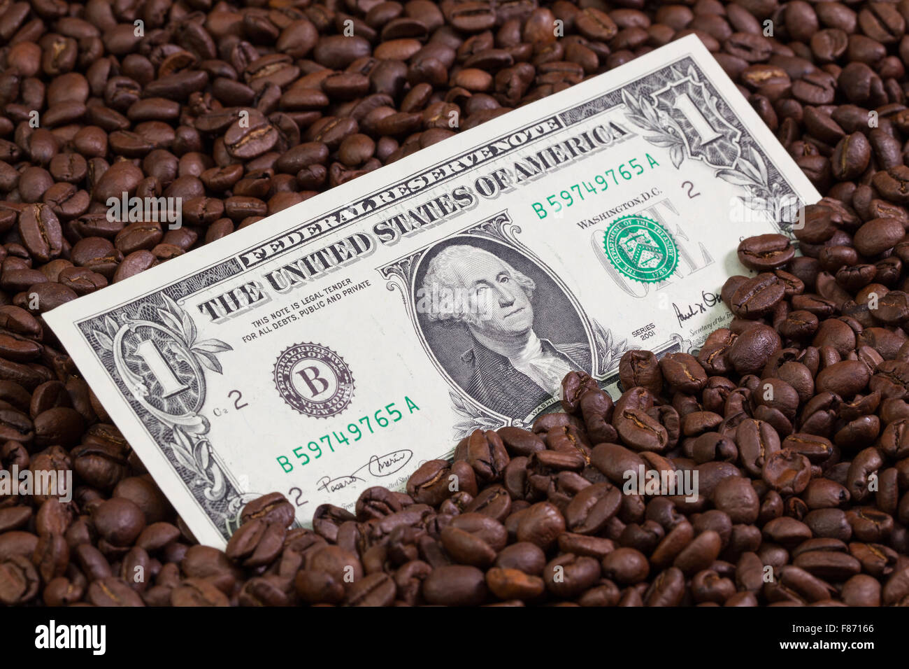 Coffee beans and US dollar banknote Stock Photo Alamy