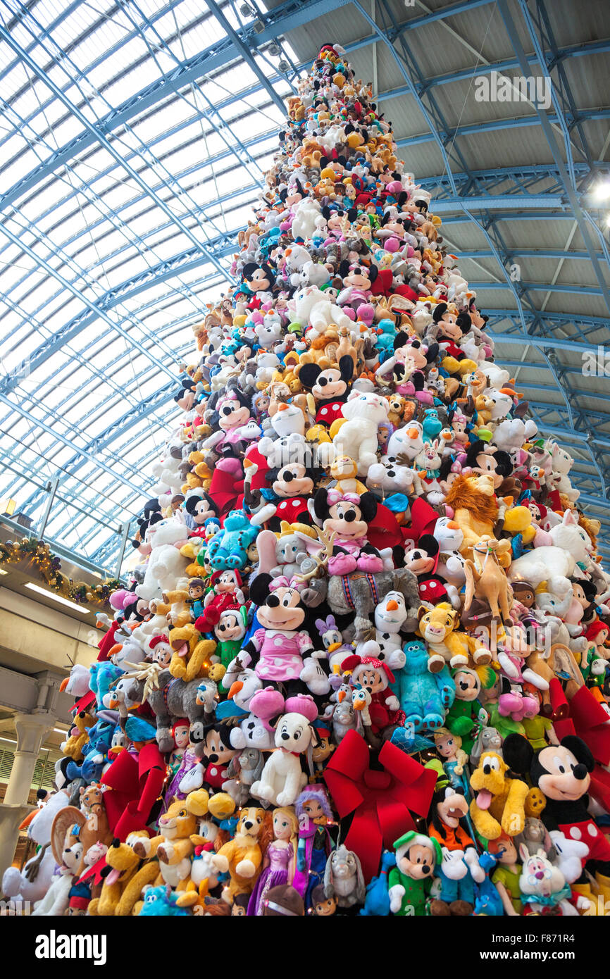 November 2015 - Christmas tree made of stuffed toys by Disney, London, UK Stock Photo