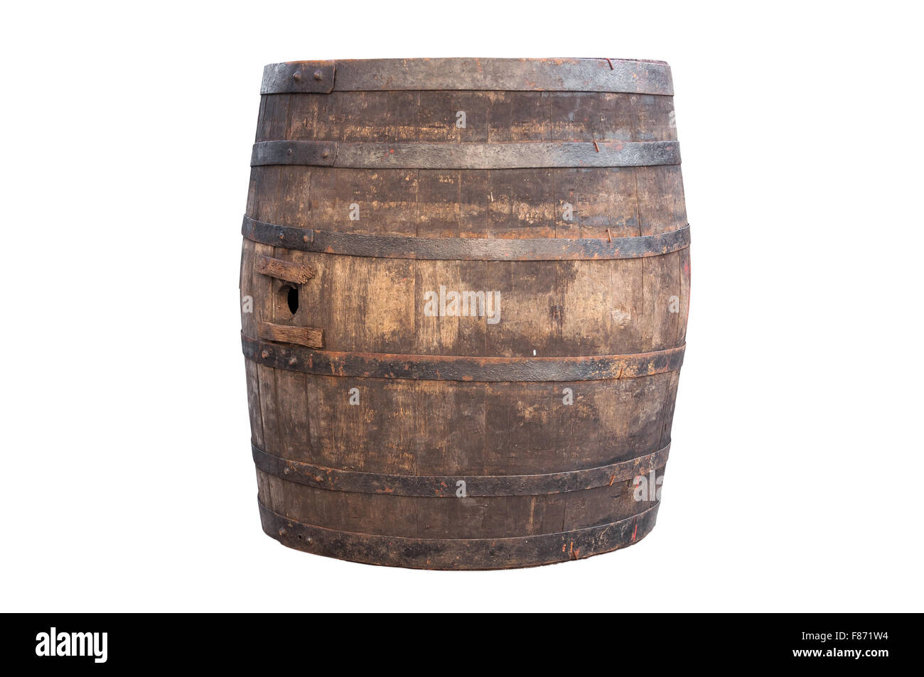 Old wooden barrel isolated on white background with clipping path Stock Photo