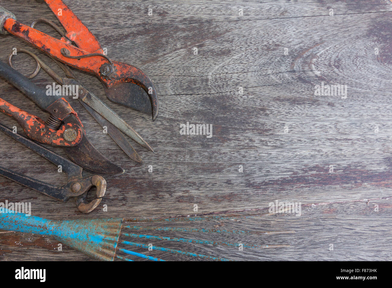 old tools - rusted gardening tools Stock Photo