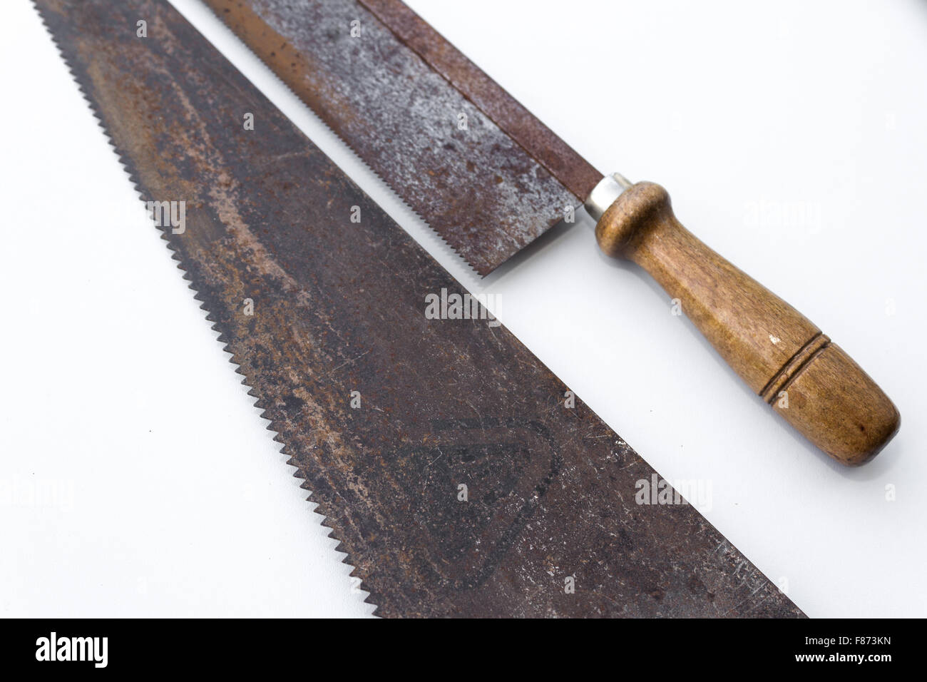 saw / handsaws detail - vintage tools on white Stock Photo