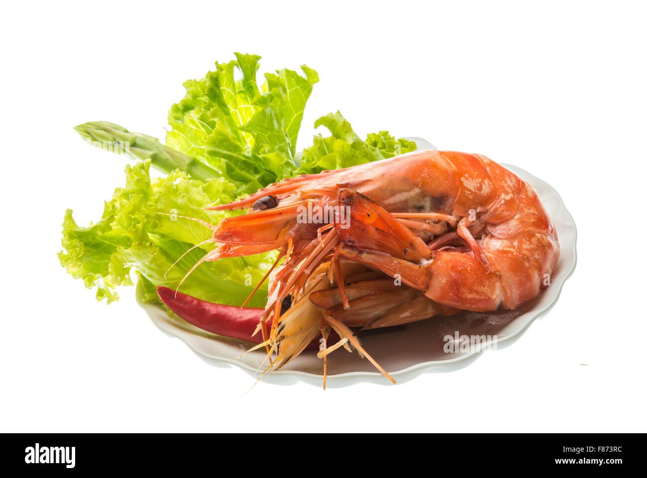 Boiled king prawns with salad Stock Photo Alamy