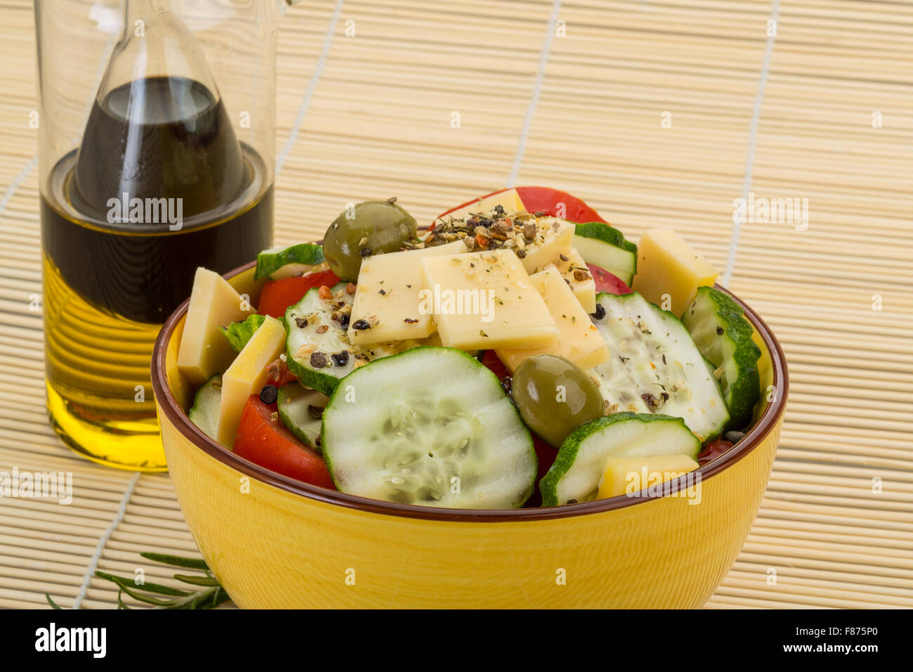 Greek salad with olive oil and vinegar Stock Photo Alamy