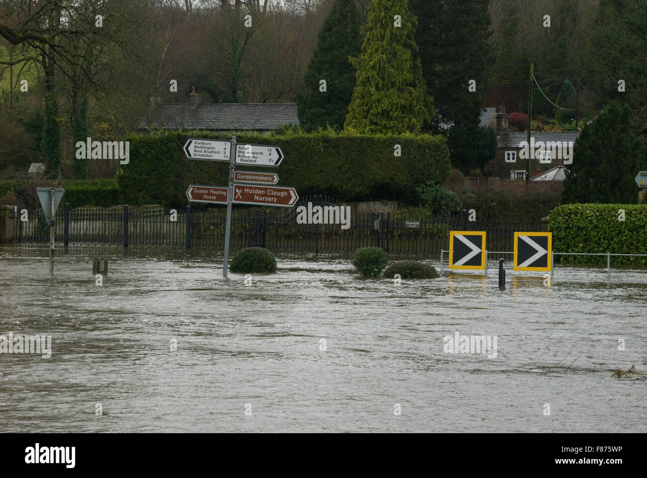 Extreme flooding at a junction in Sawley, Lancashire; the aftermath of