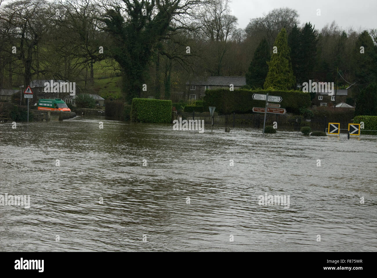 Extreme flooding at a junction in Sawley, Lancashire; the aftermath of