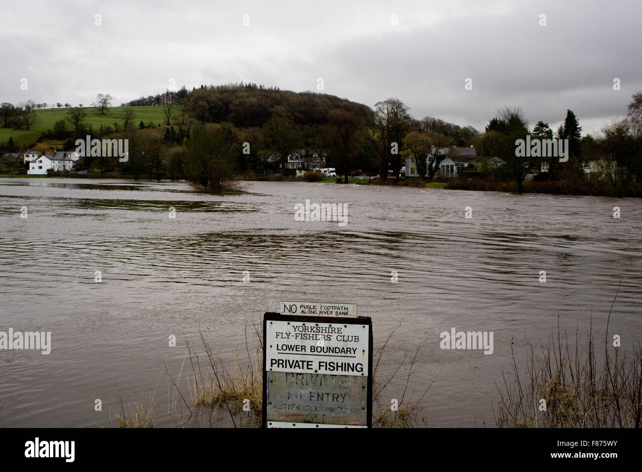 An underwater field in Sawley, Lancashire; the aftermath of Storm Desmond Stock Photo