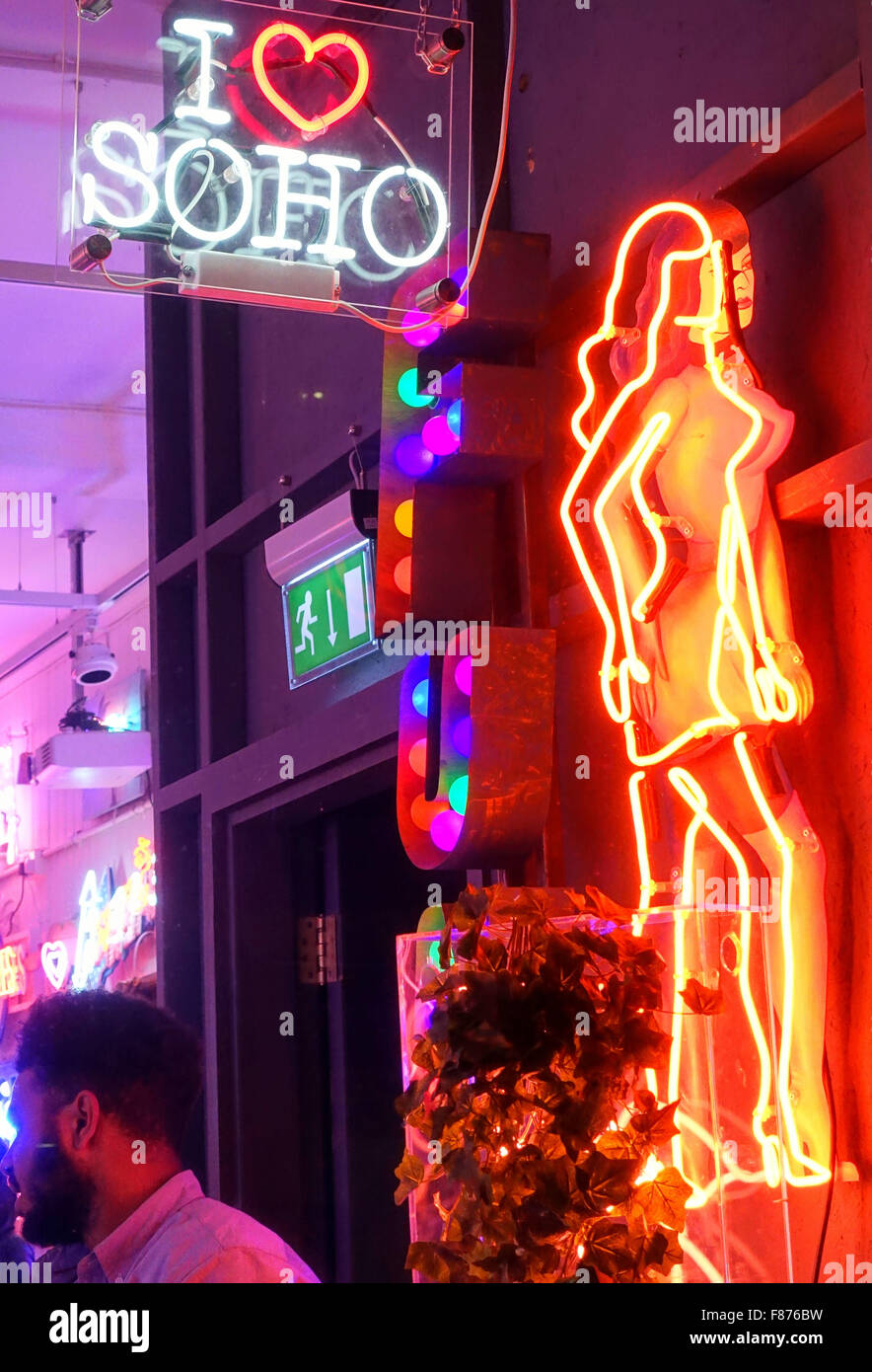 Lights of Soho neon art gallery, Brewer Street, Soho, London Stock Photo